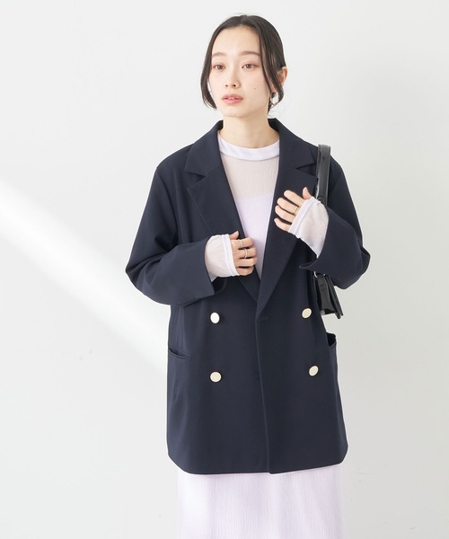 earth music&ecology（アースミュージックアンドエコロジー）の「ダブルテーラードジャケット（テーラードジャケット・レディース・ベージュ/ネイビー・L/M）」の10枚目の写真