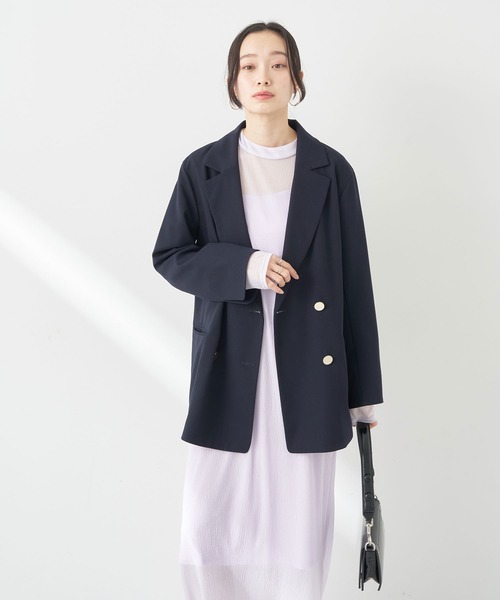 earth music&ecology（アースミュージックアンドエコロジー）の「ダブルテーラードジャケット（テーラードジャケット・レディース・ベージュ/ネイビー・L/M）」の5枚目の写真