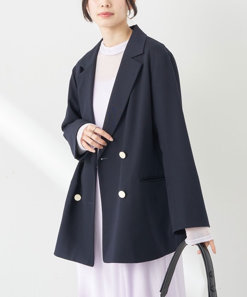 earth music&ecology（アースミュージックアンドエコロジー）の「ダブルテーラードジャケット（テーラードジャケット・レディース・ベージュ/ネイビー・L/M）」の4枚目の写真