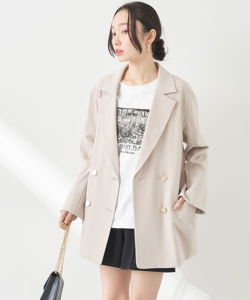 earth music&ecology（アースミュージックアンドエコロジー）の「ダブルテーラードジャケット（テーラードジャケット・レディース・ベージュ/ネイビー・L/M）」の22枚目の写真