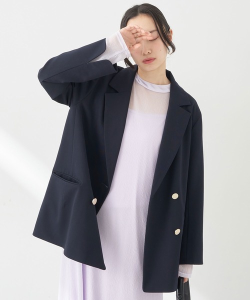 earth music&ecology（アースミュージックアンドエコロジー）の「ダブルテーラードジャケット（テーラードジャケット・レディース・ベージュ/ネイビー・L/M）」の13枚目の写真