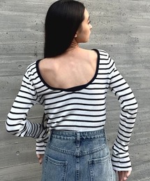 SEN TOKYO | 女性らしいシルエットを演出。バックオープンボーダートップス(ニット/セーター)