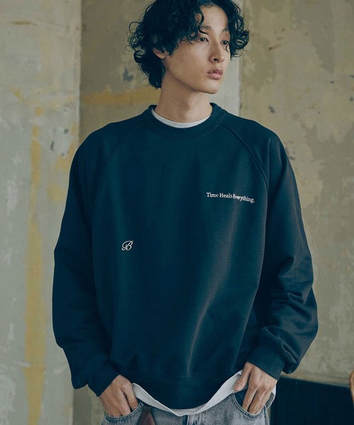 Bleme（ブレム）の「サイドパネル 刺繍ロゴ リラクシー ライトウエイトスウェット（スウェット・メンズ・ネイビー/オートミール・M/S/XL/L）」の2枚目の写真