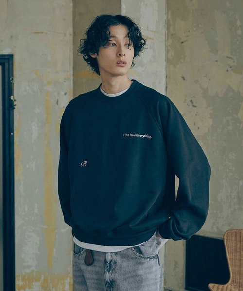 Bleme（ブレム）の「サイドパネル 刺繍ロゴ リラクシー ライトウエイトスウェット（スウェット・メンズ・ネイビー/オートミール・M/S/XL/L）」の6枚目の写真