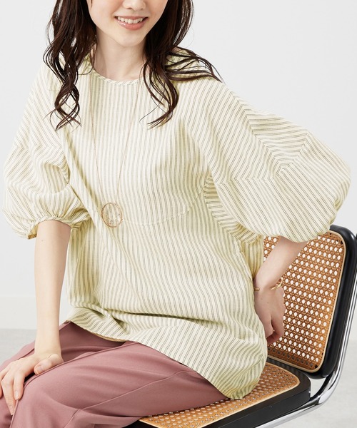 BELLUNA PLUS(ベルーナ)の「柔らか綿麻ボリューム袖ブラウス(シャツ/ブラウス・レディース・ブルー系/コーラル/ホワイト系/ミント・LARGE/MEDIUM/X-LARGE)」の2枚目の写真