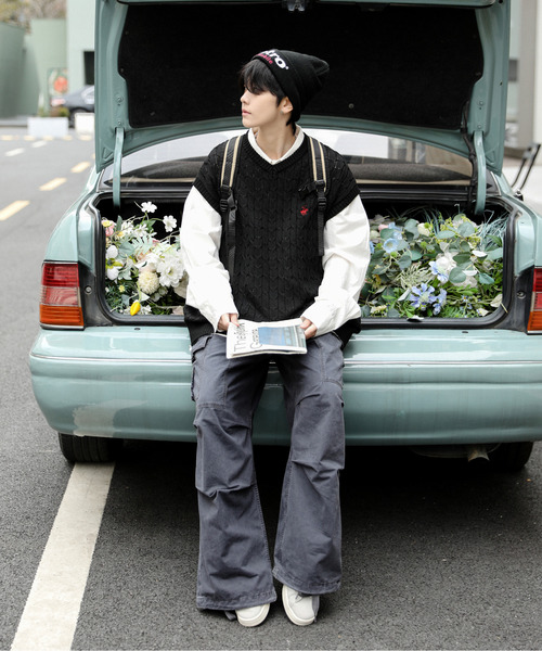 【セール】【neos】BEVERLY HILLS POLO CLUB ビバリーヒルズ ポロクラブ ルーズシルエット ワンポイント ロゴ刺繍 ケーブル ニット ベスト（ベスト）｜BEVERLY HILLS POLO CLUB（ビバリーヒルズポロクラブ）