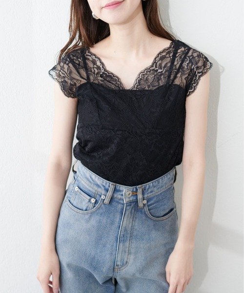 natural couture（ナチュラルクチュール）の「前後2WAY総レースインナー（タンクトップ・レディース・ピンクベージュ/グレイッシュベージュ/ブラック/オフホワイト・FREE）」の13枚目の写真