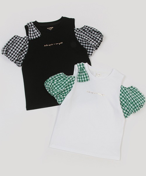 セール】ガールズ ギンガムスリーブTシャツ（Tシャツ/カットソー  