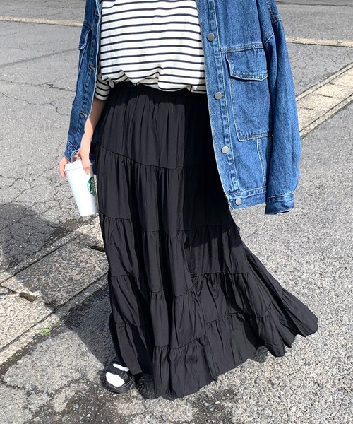 CRB（シーアールビー）の「マキシティアードロングスカート（スカート・レディース・ベージュ/オフホワイト/ブラック・F）」の5枚目の写真