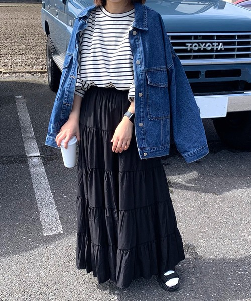 CRB（シーアールビー）の「マキシティアードロングスカート（スカート・レディース・ベージュ/オフホワイト/ブラック・F）」の6枚目の写真