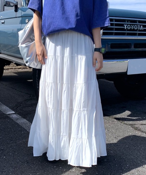 CRB（シーアールビー）の「マキシティアードロングスカート（スカート・レディース・ベージュ/オフホワイト/ブラック・F）」の8枚目の写真