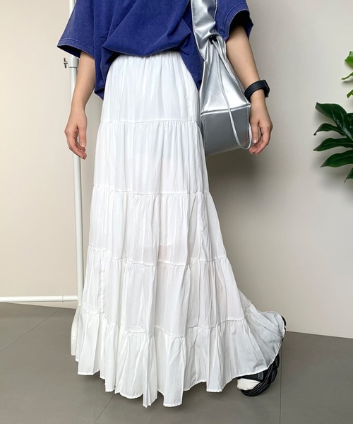 CRB（シーアールビー）の「マキシティアードロングスカート（スカート・レディース・ベージュ/オフホワイト/ブラック・F）」の10枚目の写真