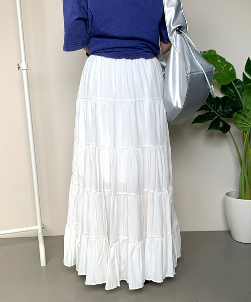 CRB（シーアールビー）の「マキシティアードロングスカート（スカート・レディース・ベージュ/オフホワイト/ブラック・F）」の12枚目の写真