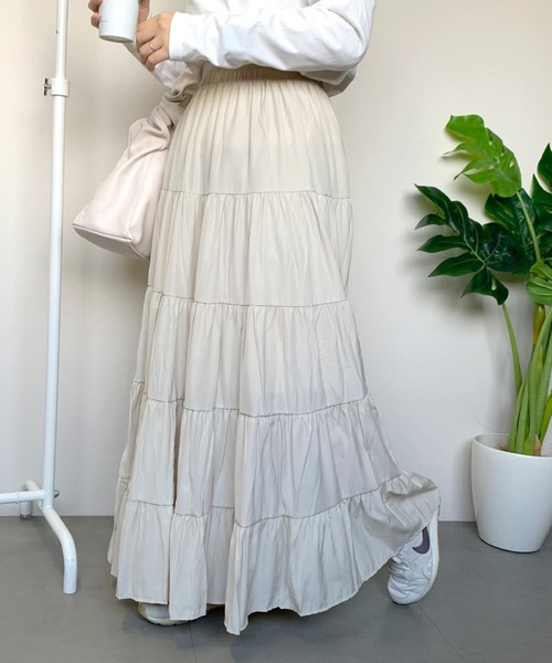 CRB（シーアールビー）の「マキシティアードロングスカート（スカート・レディース・ベージュ/オフホワイト/ブラック・F）」の14枚目の写真