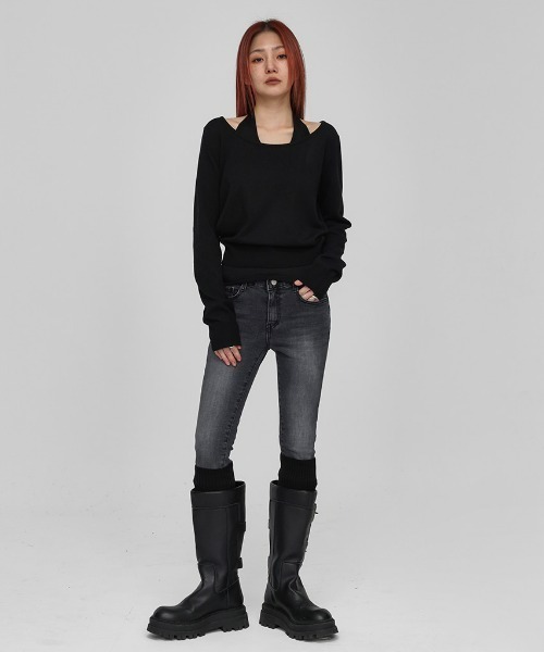 BLACKUP（ブラックアップ）の「[MADE] クシュムコットンセミクロップUネックニット（ニット/セーター・レディース・ピンク/グレー/アイボリー/ブラック・FREE）」の15枚目の写真