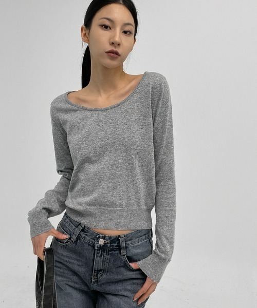 BLACKUP（ブラックアップ）の「[MADE] クシュムコットンセミクロップUネックニット（ニット/セーター・レディース・ピンク/グレー/アイボリー/ブラック・FREE）」の20枚目の写真