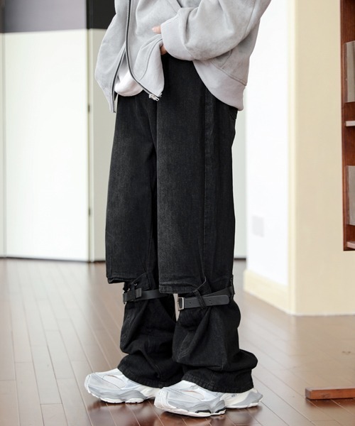 【COLOR iN ID】belt wide denim セール】【FVLMEN】vintage wash belt design wide denim