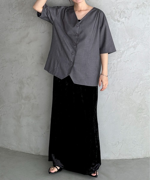 feepur（フェピュール）の「ノーカラーハーフジャケット（ノーカラージャケット・レディース・ブラック/ベージュ/グレー・MEDIUM）」の22枚目の写真