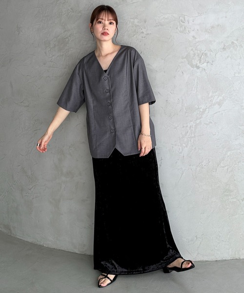 feepur（フェピュール）の「ノーカラーハーフジャケット（ノーカラージャケット・レディース・ブラック/ベージュ/グレー・MEDIUM）」の19枚目の写真