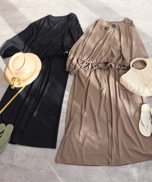 reca(レカ)の「UVカット ラッシュガード ワイドパンツ(ラッシュガード・レディース・ブラック/モカ・L/M)」の6枚目の写真