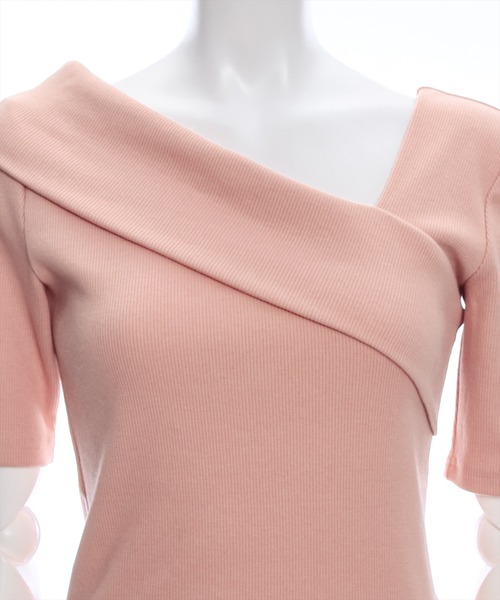 clear（クリア）の「5分袖クロスリブカットソートップス［着回し抜群 オフィスカジュアル］≪再入荷≫（Tシャツ/カットソー・レディース・サーモンピンク/オフホワイト/ブラック・F）」の5枚目の写真