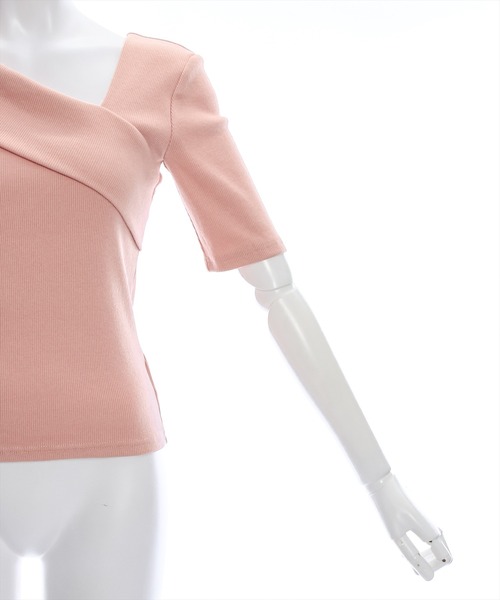 clear（クリア）の「5分袖クロスリブカットソートップス［着回し抜群 オフィスカジュアル］≪再入荷≫（Tシャツ/カットソー・レディース・サーモンピンク/オフホワイト/ブラック・F）」の6枚目の写真