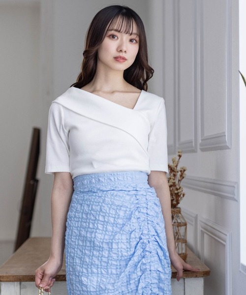 clear（クリア）の「5分袖クロスリブカットソートップス［着回し抜群 オフィスカジュアル］≪再入荷≫（Tシャツ/カットソー・レディース・サーモンピンク/オフホワイト/ブラック・F）」の16枚目の写真