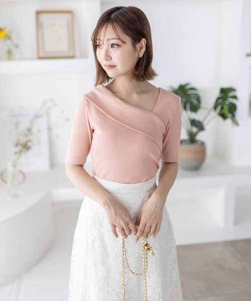 clear（クリア）の「5分袖クロスリブカットソートップス［着回し抜群 オフィスカジュアル］≪再入荷≫（Tシャツ/カットソー・レディース・サーモンピンク/オフホワイト/ブラック・F）」の12枚目の写真