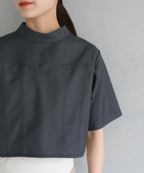 &g'aime(アンジェム)の「【&g’aime】ビスチェステッチショートブラウス(シャツ/ブラウス・レディース・ブラック/チャコールグレー・FREE)」の2枚目の写真