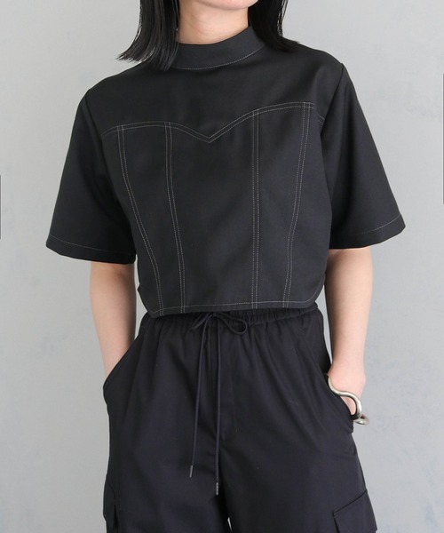 &g'aime(アンジェム)の「【&g’aime】ビスチェステッチショートブラウス(シャツ/ブラウス・レディース・ブラック/チャコールグレー・FREE)」の1枚目の写真