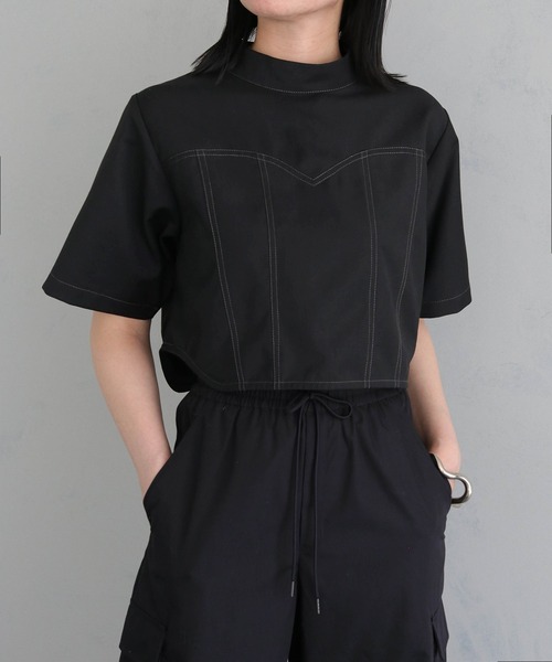 &g'aime(アンジェム)の「【&g’aime】ビスチェステッチショートブラウス(シャツ/ブラウス・レディース・ブラック/チャコールグレー・FREE)」の3枚目の写真