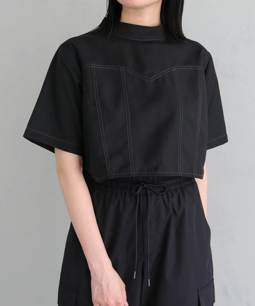 &g'aime(アンジェム)の「【&g’aime】ビスチェステッチショートブラウス(シャツ/ブラウス・レディース・ブラック/チャコールグレー・FREE)」の6枚目の写真