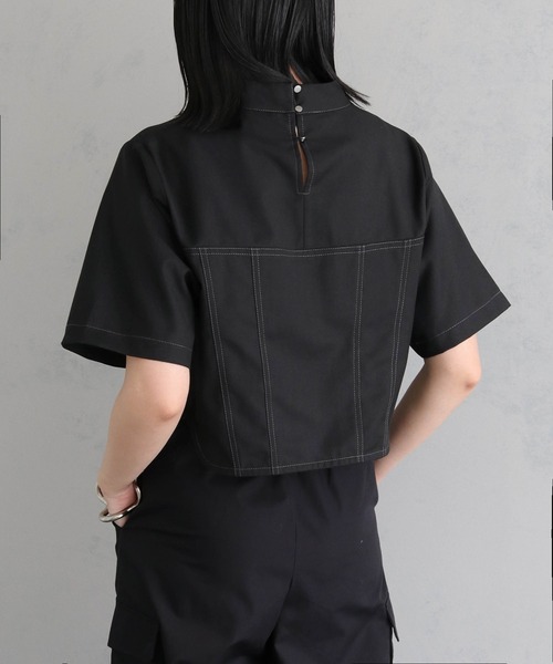 &g'aime(アンジェム)の「【&g’aime】ビスチェステッチショートブラウス(シャツ/ブラウス・レディース・ブラック/チャコールグレー・FREE)」の8枚目の写真