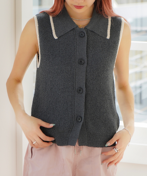 COMMRE メランジカールヤーンベスト 03-02-4 OE244（ニット/セーター