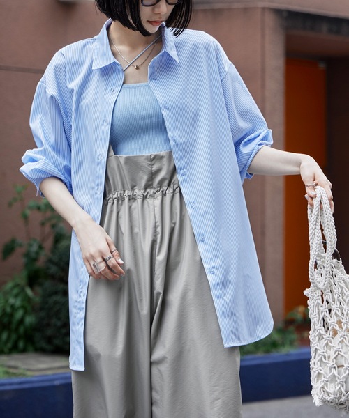 etoll.(エトル)の「オーバーシャツラッシュガード UVカット 夏服(ラッシュガード・レディース・ホワイト/ネイビー系/サックスブルー系/ブラック/イエロー/イエロー系/ブルー/マルチ・M)」の9枚目の写真