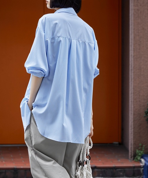 etoll.(エトル)の「オーバーシャツラッシュガード UVカット 夏服(ラッシュガード・レディース・ホワイト/ネイビー系/サックスブルー系/ブラック/イエロー/イエロー系/ブルー/マルチ・M)」の11枚目の写真