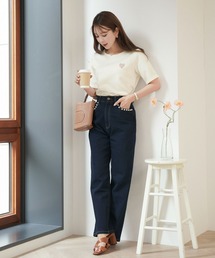 ウエストシェイプ ハート刺繍 デニム パンツ le reve vaniller