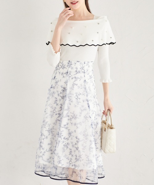 tocco closet(トッコ クローゼット)の「パールビジュー付き配色オフショルニットプルオーバー(ニット/セーター・レディース・ブラック/ネイビー/オフホワイト・M)」の5枚目の写真