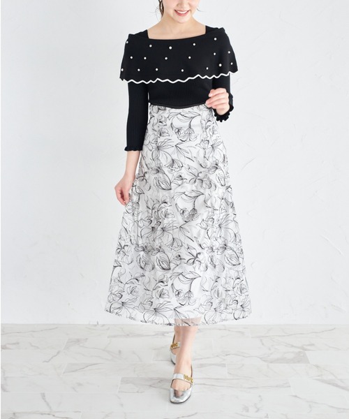 tocco closet(トッコ クローゼット)の「パールビジュー付き配色オフショルニットプルオーバー(ニット/セーター・レディース・ブラック/ネイビー/オフホワイト・M)」の8枚目の写真