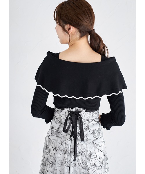 tocco closet(トッコ クローゼット)の「パールビジュー付き配色オフショルニットプルオーバー(ニット/セーター・レディース・ブラック/ネイビー/オフホワイト・M)」の10枚目の写真