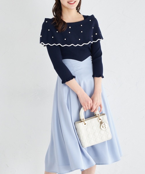 tocco closet(トッコ クローゼット)の「パールビジュー付き配色オフショルニットプルオーバー(ニット/セーター・レディース・ブラック/ネイビー/オフホワイト・M)」の12枚目の写真