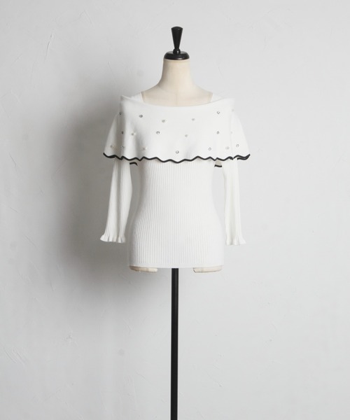 tocco closet(トッコ クローゼット)の「パールビジュー付き配色オフショルニットプルオーバー(ニット/セーター・レディース・ブラック/ネイビー/オフホワイト・M)」の16枚目の写真