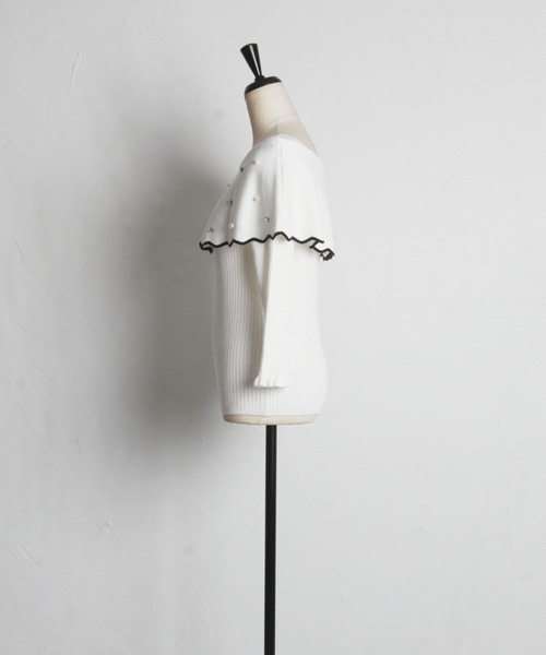 tocco closet(トッコ クローゼット)の「パールビジュー付き配色オフショルニットプルオーバー(ニット/セーター・レディース・ブラック/ネイビー/オフホワイト・M)」の17枚目の写真