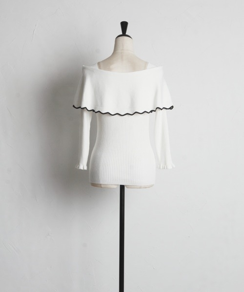 tocco closet(トッコ クローゼット)の「パールビジュー付き配色オフショルニットプルオーバー(ニット/セーター・レディース・ブラック/ネイビー/オフホワイト・M)」の18枚目の写真
