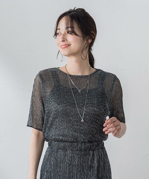 LAUTREAMONT(ロートレアモン)の「【一部店舗&WEB限定】ラメシアープリーツ半袖カットソー(Tシャツ/カットソー・レディース・ブラウン/オフホワイト/ブラック・9号)」の4枚目の写真