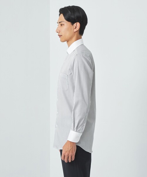 green label relaxing（グリーンレーベルリラクシング）の「コットン ストライプ クレリック ショートワイド ドレスシャツ -イージーアイロン-（ビジネスシャツ・メンズ・ブラック・42cm/38cm/39cm/37cm/41cm/43cm/40cm）」の9枚目の写真