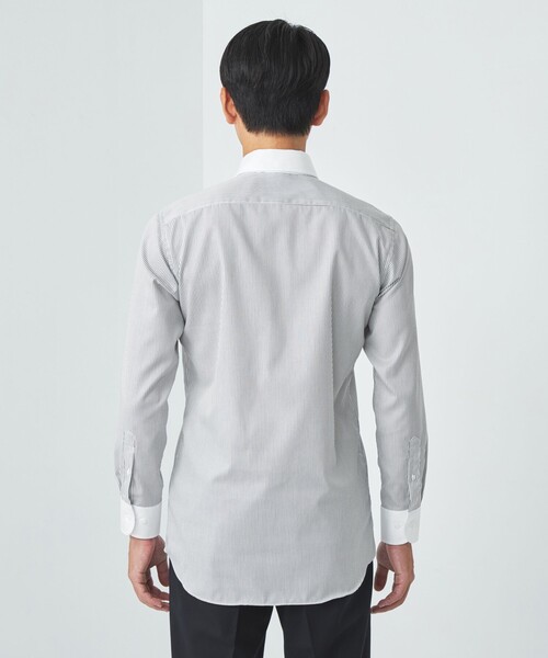 green label relaxing（グリーンレーベルリラクシング）の「コットン ストライプ クレリック ショートワイド ドレスシャツ -イージーアイロン-（ビジネスシャツ・メンズ・ブラック・42cm/38cm/39cm/37cm/41cm/43cm/40cm）」の8枚目の写真