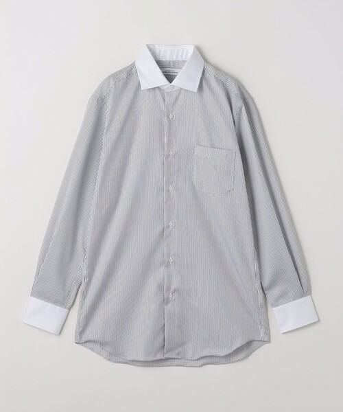 green label relaxing（グリーンレーベルリラクシング）の「コットン ストライプ クレリック ショートワイド ドレスシャツ -イージーアイロン-（ビジネスシャツ・メンズ・ブラック・42cm/38cm/39cm/37cm/41cm/43cm/40cm）」の7枚目の写真