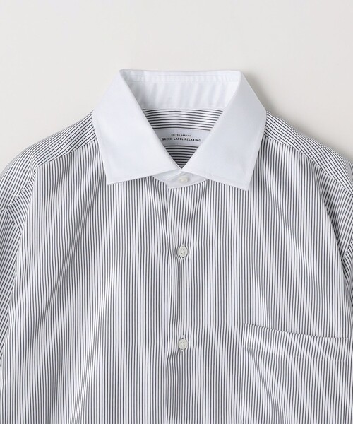 green label relaxing（グリーンレーベルリラクシング）の「コットン ストライプ クレリック ショートワイド ドレスシャツ -イージーアイロン-（ビジネスシャツ・メンズ・ブラック・42cm/38cm/39cm/37cm/41cm/43cm/40cm）」の5枚目の写真