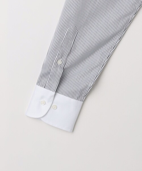 green label relaxing（グリーンレーベルリラクシング）の「コットン ストライプ クレリック ショートワイド ドレスシャツ -イージーアイロン-（ビジネスシャツ・メンズ・ブラック・42cm/38cm/39cm/37cm/41cm/43cm/40cm）」の4枚目の写真